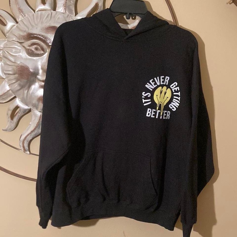 “It’s Never Getting Better” Melting Smiley Face Hoodie